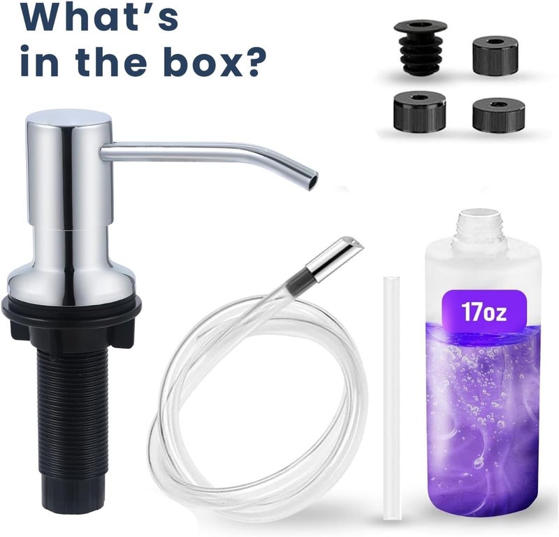 Sben Built-in Kitchen Sink Soap Dispenser – Stainless Steel Pump, 17 oz Bottle and Extension Tube Kit 47", Upgraded Metal Check Valve, Countertop Hand Soap & Lotion Dispenser (Chrome) - Image 4